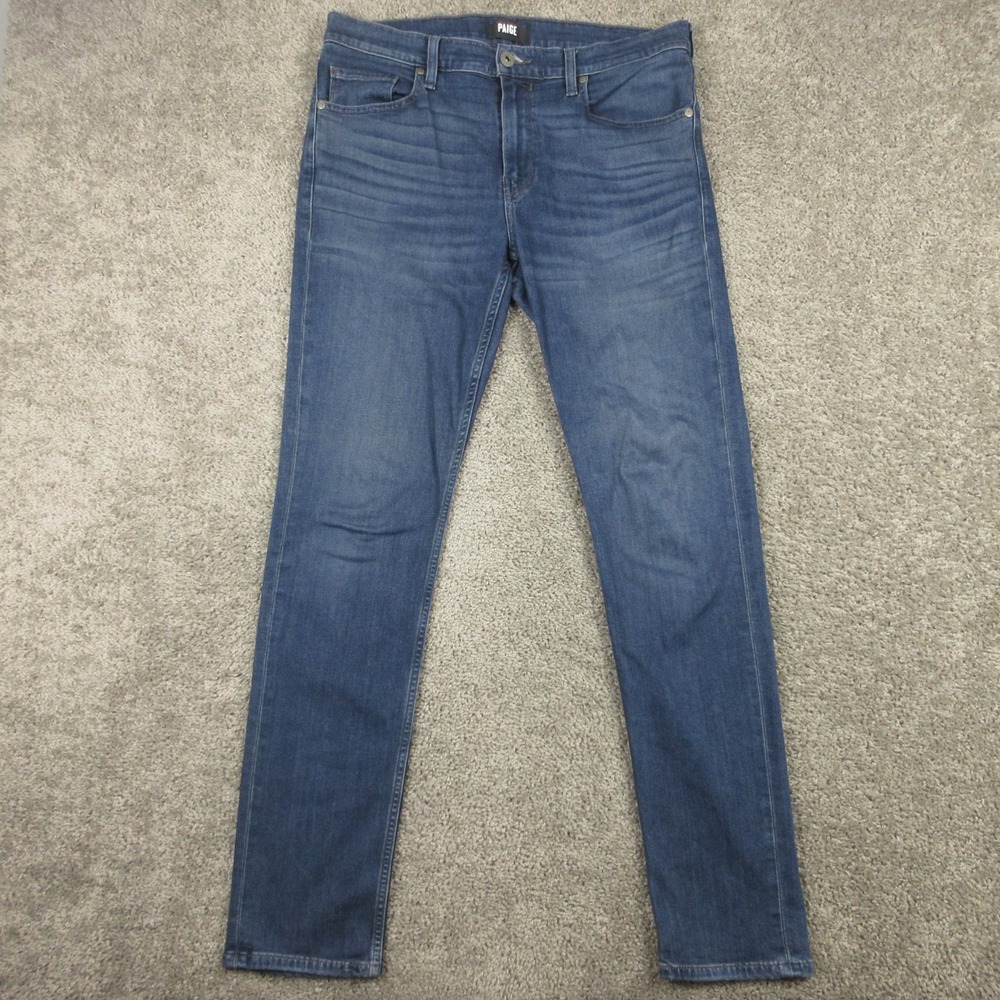 Paige Jeans Mens 34x33 Blue Lennox Slim Straight Ashburn Faded Flex Denim Pants